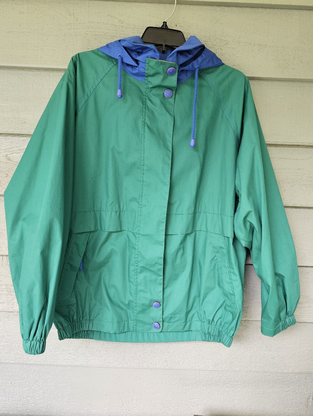 Vintage Preston & York Green Windbreaker Jacket with Blue Hood Men's Size Medium